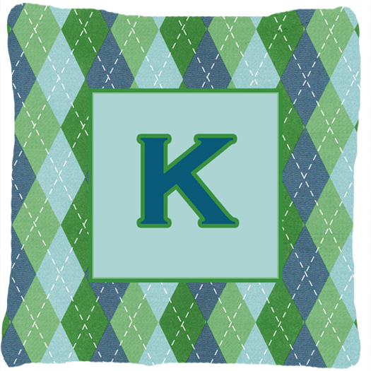 Picture of Carolines Treasures CJ1020-KPW1414 Monogram - Initial K Blue Argoyle Indoor & Outdoor Decorative Fabric Pillow - 14 x 14 in.