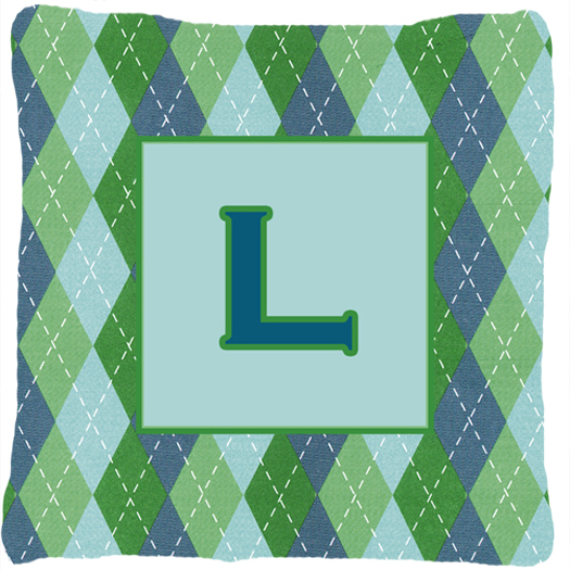 Monogram - Initial L Blue Argoyle Indoor & Outdoor Decorative Fabric Pillow - 14 x 14 in.