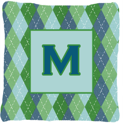 Picture of Carolines Treasures CJ1020-MPW1414 Monogram - Initial M Blue Argoyle Indoor & Outdoor Decorative Fabric Pillow - 14 x 14 in.
