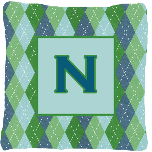 Initial N Monogram - Blue Argoyle Indoor & Outdoor Decorative Fabric Pillow - 14 x 14 in.