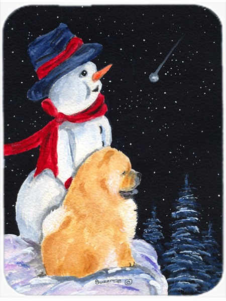 Snowman with Chow Chow Glass Cutting Board - Large- 15 H x 12 L in.