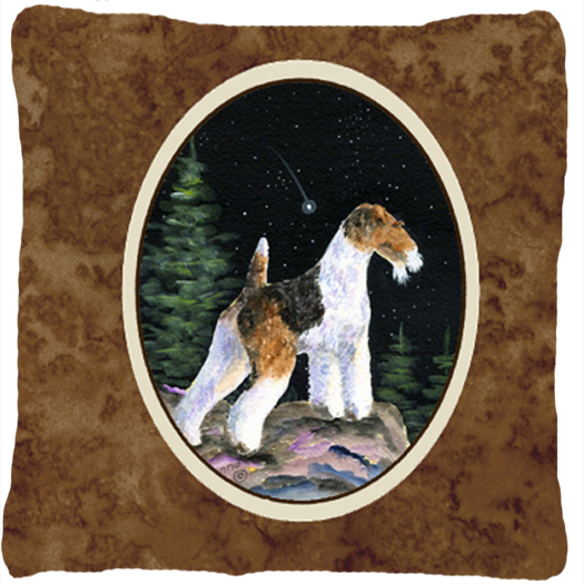 Starry Night Fox Terrier Indoor & Outdoor Decorative Fabric Pillow - 14 x 14 in.