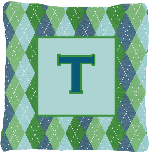 Initial T Monogram - Blue Argoyle Indoor & Outdoor Decorative Fabric Pillow - 14 x 14 in.