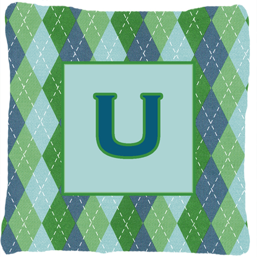 Initial U Monogram - Blue Argoyle Indoor & Outdoor Decorative Fabric Pillow - 14 x 14 in.