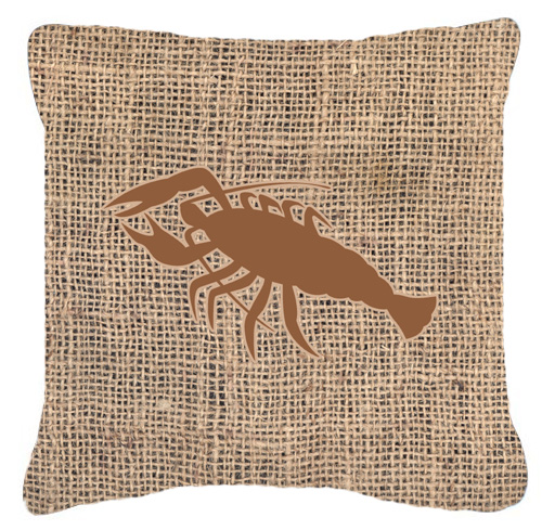 Lobster Burlap and Brown Decorative Fabric Pillow - 14 x 14 in.