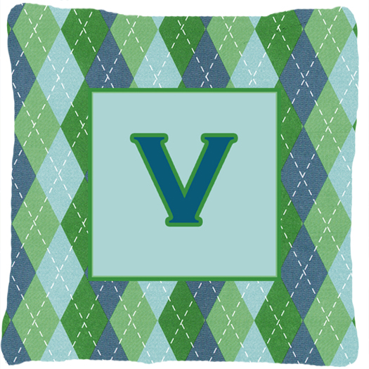 Initial V Monogram - Blue Argoyle Decorative Fabric Pillow - 14 x 14 in.