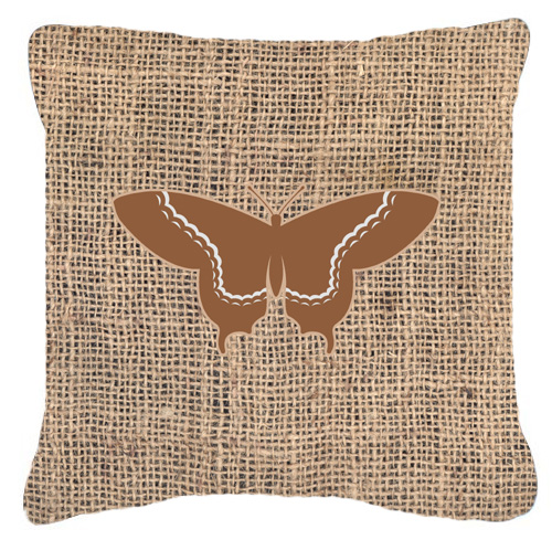 Butterfly Burlap and Brown Decorative Fabric Pillow - 14 x 14 in.
