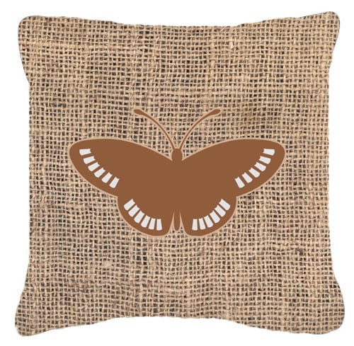 Butterfly Burlap and Brown Decorative Fabric Pillow - 14 x 14 in.