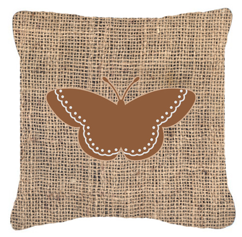 Butterfly Burlap and Brown Decorative Fabric Pillow - 14 x 14 in.
