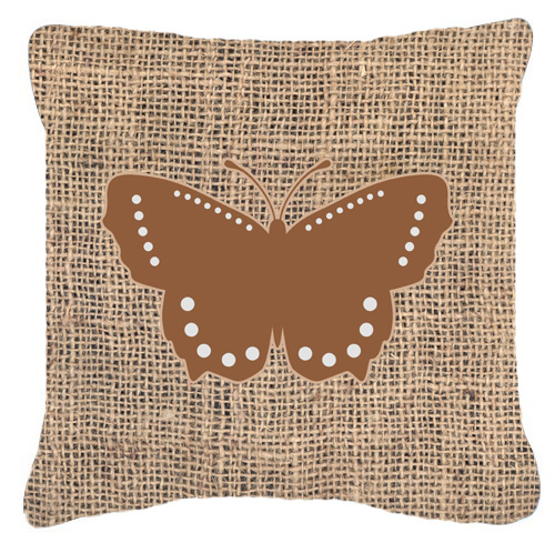 Butterfly Burlap and Brown Decorative Fabric Pillow - 14 x 14 in.