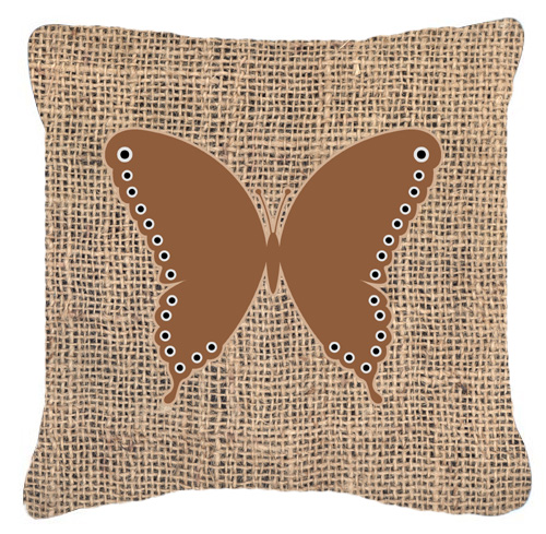 Butterfly Burlap and Brown Decorative Fabric Pillow - 14 x 14 in.