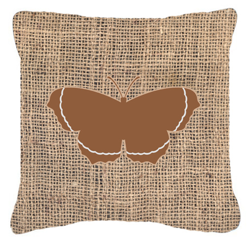 Butterfly Burlap and Brown Decorative Fabric Pillow - 14 x 14 in.