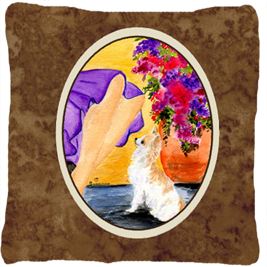 Lady with her Chihuahua Decorative Fabric Pillow - 14 x 14 in.