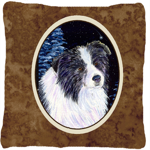 Starry Night Border Collie Decorative Fabric Pillow - 14 x 14 in.