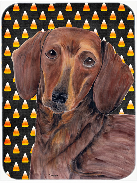 SC9178LCB Dachshund Candy Corn Halloween Portrait Glass Cutting Board - Large- 15 H x 12 L in.