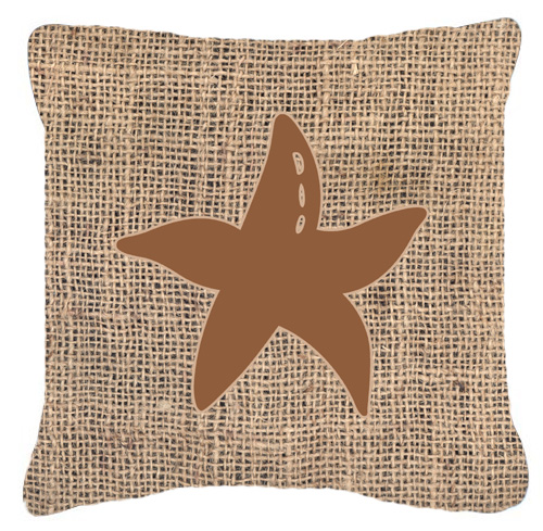 Starfish Burlap and Brown Decorative Fabric Pillow - 14 x 14 in.