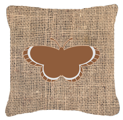 Butterfly Burlap and Brown Decorative Fabric Pillow - 14 x 14 in.