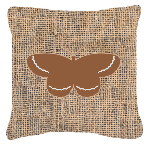Butterfly Burlap and Brown Decorative Fabric Pillow - 14 x 14 in.