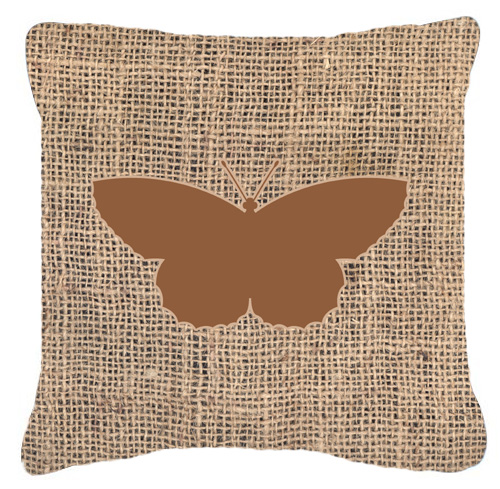 Butterfly Burlap and Brown Decorative Fabric Pillow - 14 x 14 in.