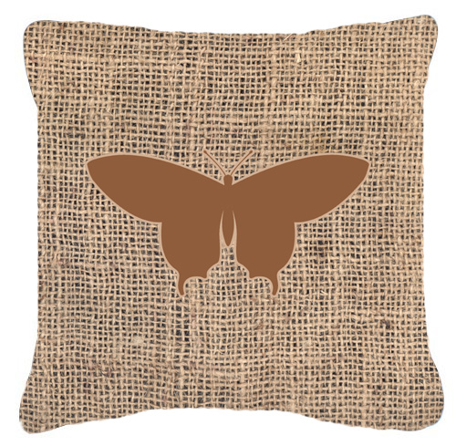 Butterfly Burlap and Brown Decorative Fabric Pillow - 14 x 14 in.
