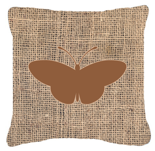 Butterfly Burlap and Brown Decorative Fabric Pillow - 14 x 14 in.