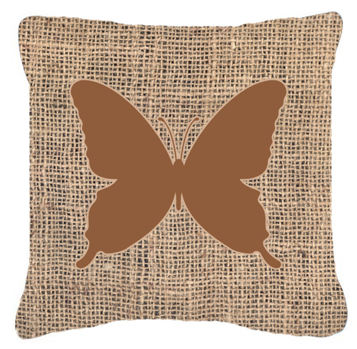 Butterfly Burlap and Brown Decorative Fabric Pillow - 14 x 14 in.