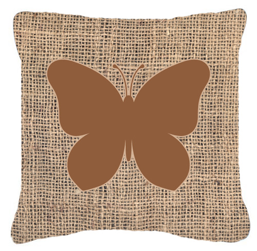Butterfly Burlap and Brown Decorative Fabric Pillow - 14 x 14 in.