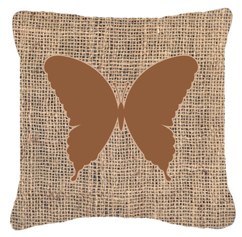 Butterfly Burlap and Brown Decorative Fabric Pillow - 14 x 14 in.