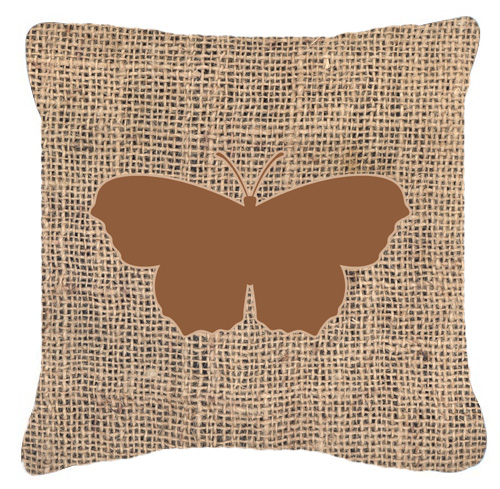 Butterfly Burlap and Brown Decorative Fabric Pillow - 14 x 14 in.
