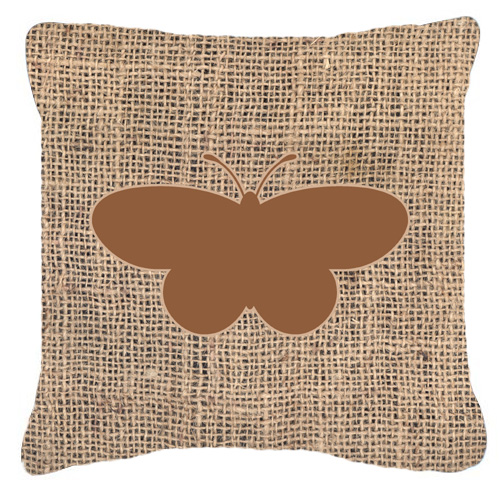 Butterfly Burlap and Brown Decorative Fabric Pillow - 14 x 14 in.