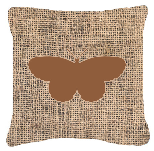 Butterfly Burlap and Brown Decorative Fabric Pillow - 14 x 14 in.