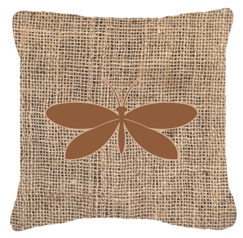 Moth Burlap and Brown Decorative Fabric Pillow - 14 x 14 in.