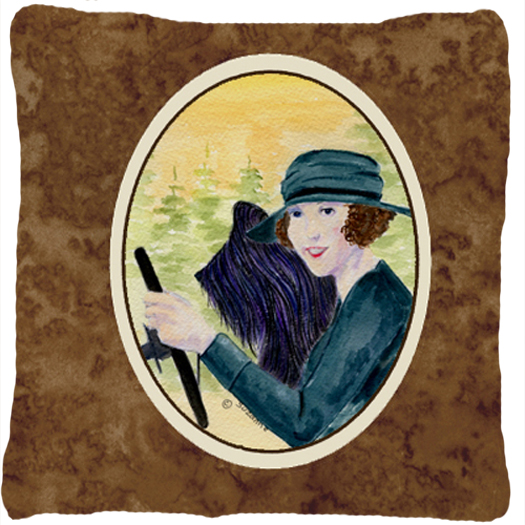 Lady driving with her Briard Decorative Fabric Pillow - 14 x 14 in.