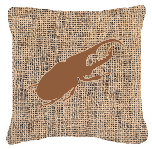 Beetle Burlap and Brown Decorative Fabric Pillow - 14 x 14 in.