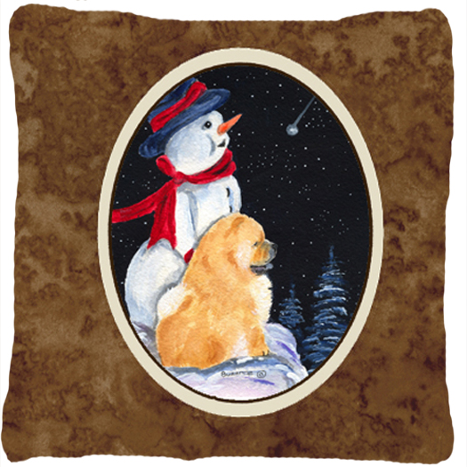 Snowman with Chow Chow Decorative Fabric Pillow - 14 x 14 in.