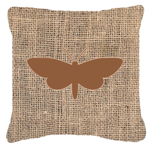 Moth Burlap and Brown Decorative Fabric Pillow - 14 x 14 in.