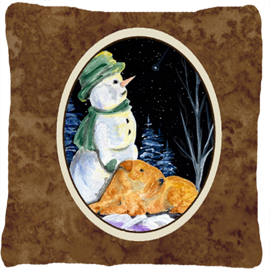 Snowman with Welsh Terrier Decorative Fabric Pillow - 14 x 14 in.