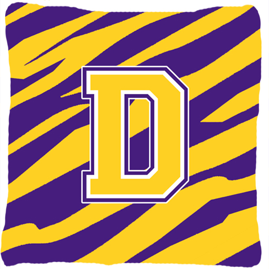 Monogram - Tiger Stripe - Purple Gold Decorative Fabric Pillow - 14 x 14 in.