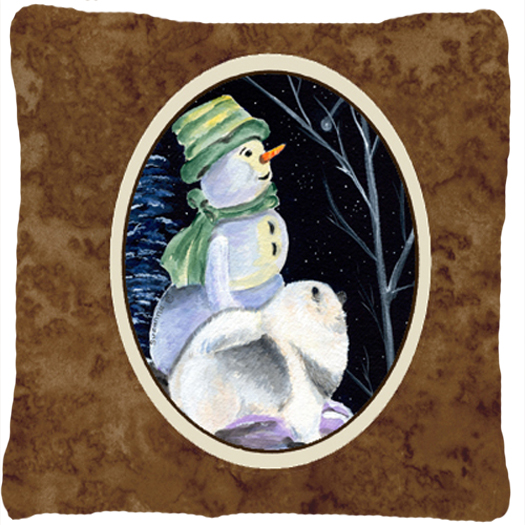 Snowman with Keeshond Decorative Fabric Pillow - 14 x 14 in.
