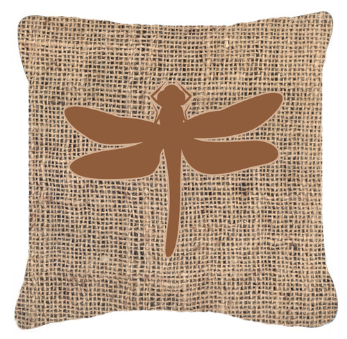 Dragonfly Burlap and Brown Decorative Fabric Pillow - 14 x 14 in.