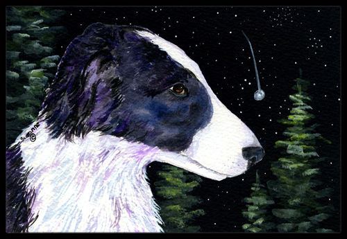 Starry Night Border Collie Doormat - 24 x 36 in.