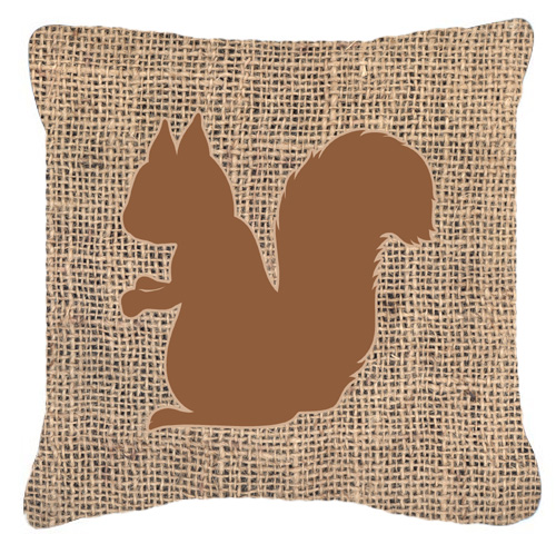 Squirrel Burlap and Brown Decorative Fabric Pillow - 14 x 14 in.
