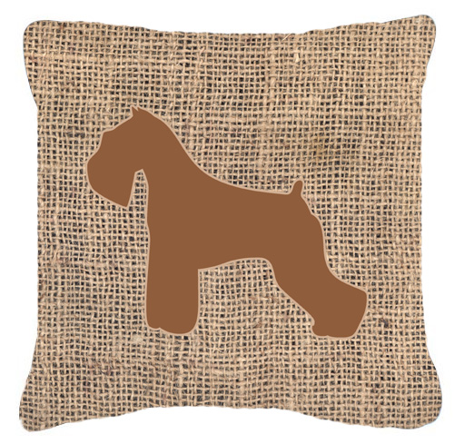 Schnauzer Burlap and Brown Decorative Fabric Pillow - 14 x 14 in.