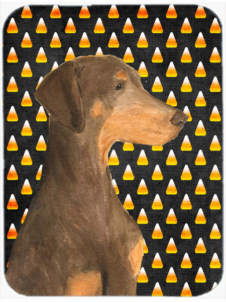 Doberman Candy Corn Halloween Portrait Glass Cutting Board - Large
