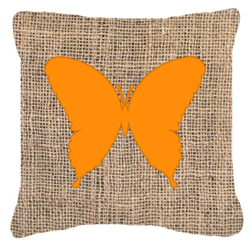 Butterfly Burlap and Orange Decorative Fabric Pillow - 14 x 14 in.