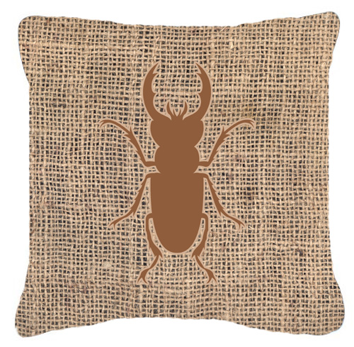 Beetle Burlap and Brown Decorative Fabric Pillow - 14 x 14 in.