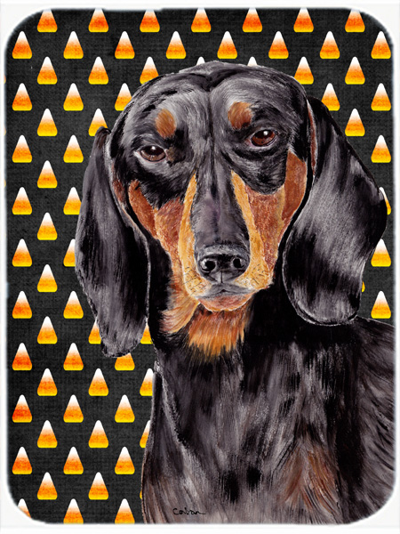 Dachshund Candy Corn Halloween Portrait Glass Cutting Board - Large