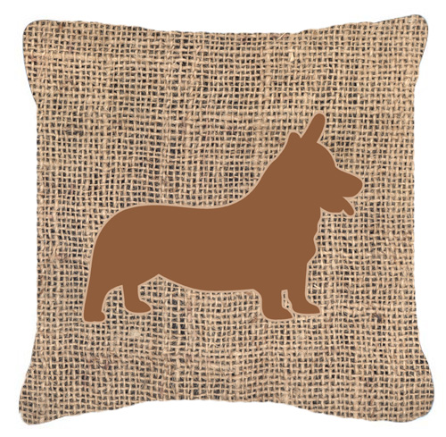 Corgi Burlap and Brown Decorative Fabric Pillow - 14 x 14 in.
