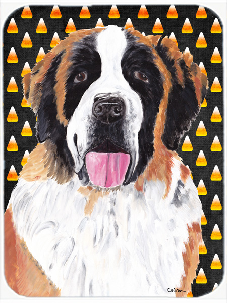 Saint Bernard Candy Corn Halloween Portrait Glass Cutting Board - Large
