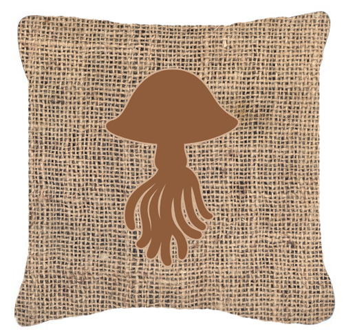 Jellyfish Burlap and Brown Decorative Fabric Pillow - 14 x 14 in.